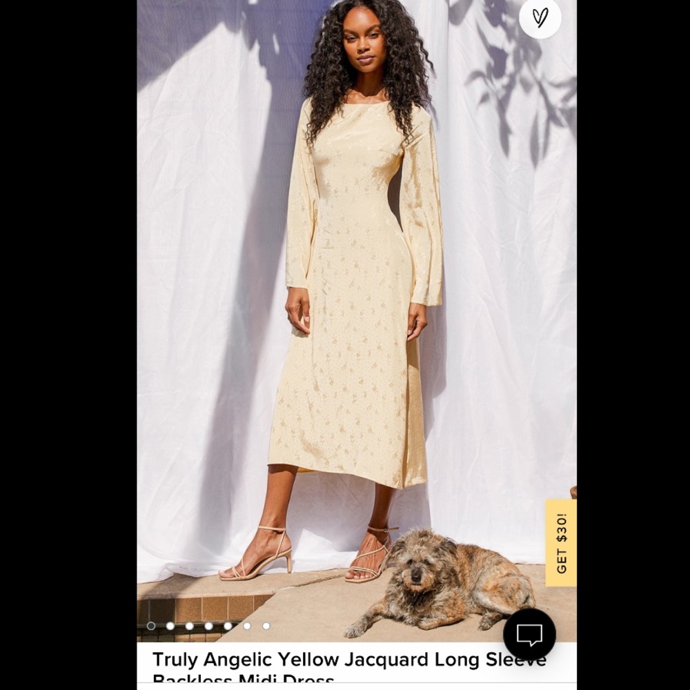 Truly Angelic Yellow Jacquard Backless Midi Dress